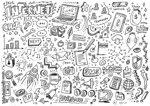 Internet doodle design elements vector illustration set