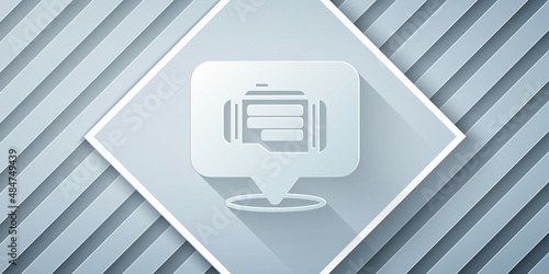 Paper cut Check engine icon isolated on grey background. Paper art style. Vector