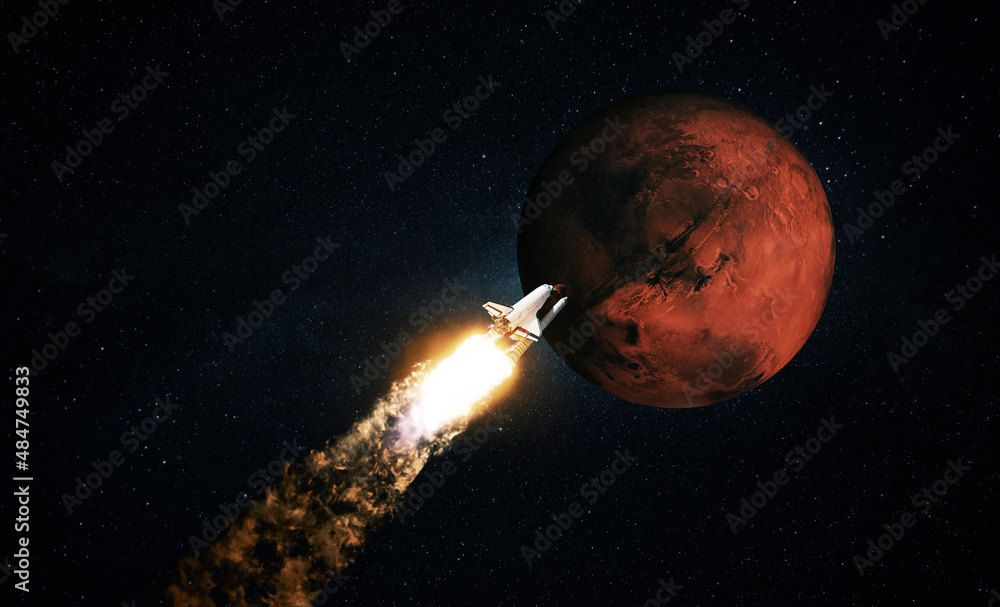 Rocket flies to the red planet Mars. Shuttle spacecraft successfully ...