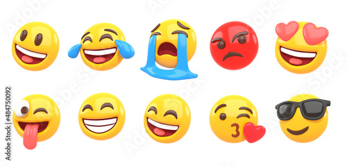3D rendering set of emoji isolated on white photo