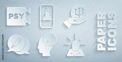Set Addiction to the drug, Psychology, Psi, Depression, Psychologist online and icon. Vector