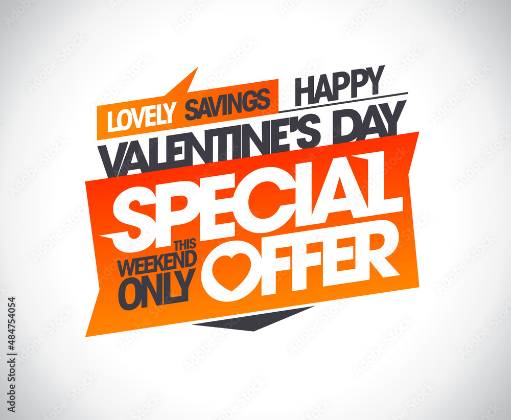 Happy Valentine's day special offer, limited time, vector web banner