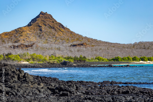 Dragon Hill rises up from the lava coastline of Santa Cruz Island in the Galapagos. Called Dragon Hill because for the nesting site for a large colony of land iguana