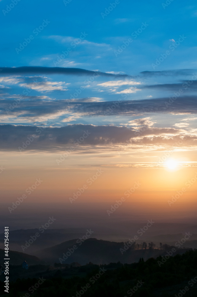 Fototapeta premium Colorful view of twilight sunrise evening sunset evening sky and beautiful clouds