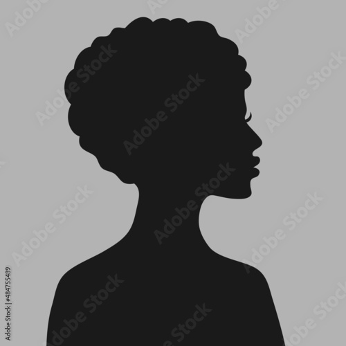 Profile of a young woman. Default avatar profile icon.Black placeholder photo. Vector illustration