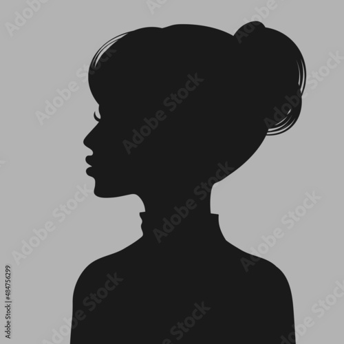 Profile of a young woman. Default avatar profile icon.Black placeholder photo. Vector illustration.