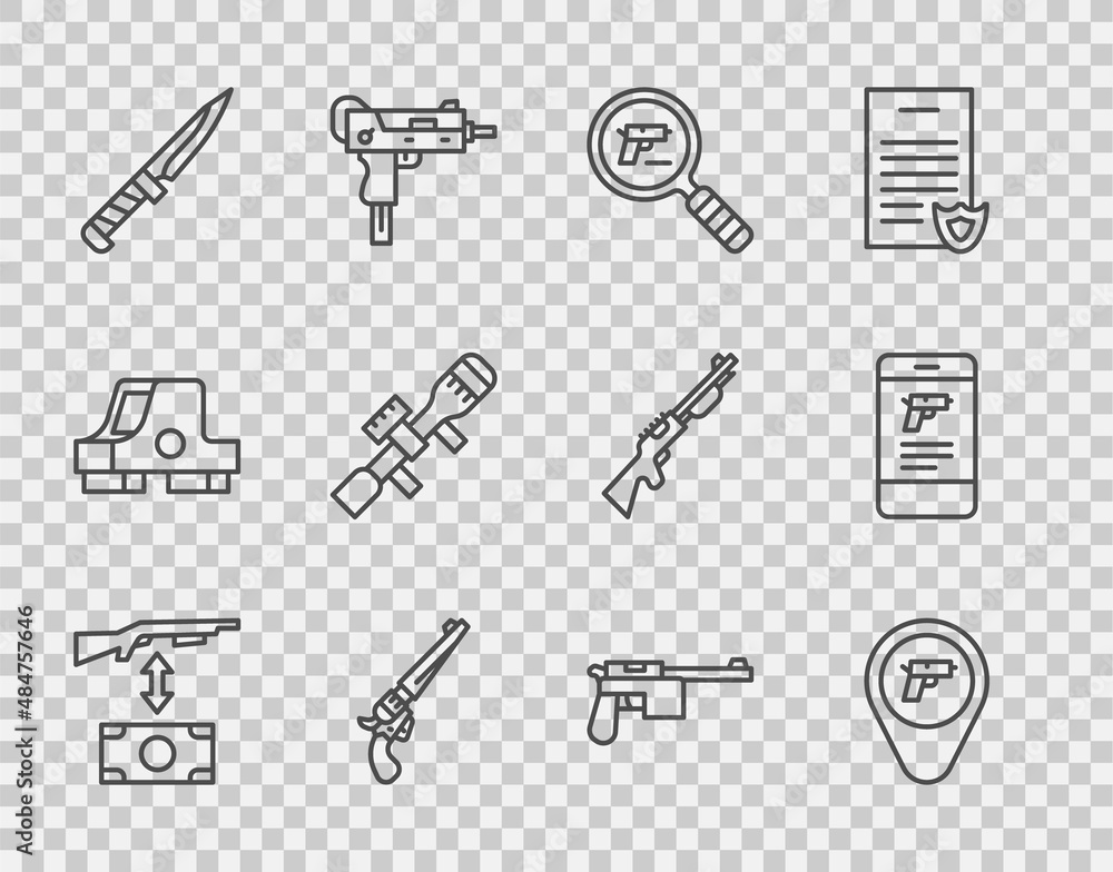 Set line Buying assault rifle, Location with weapon, Pistol or gun ...
