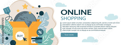 On line shopping and payment Methods. Mobile payments. Pay per click and online order. Flat vector illustration. Website banner	
