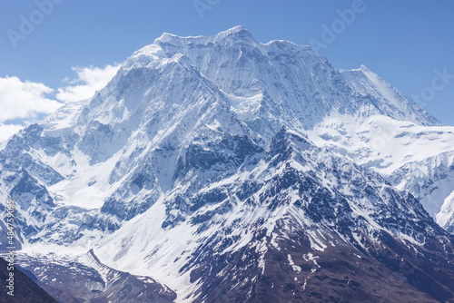 Mountain snow-capped peaks in the Manaslu region