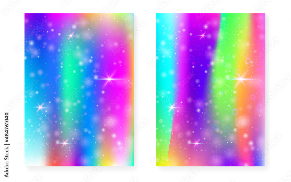 Magic background with princess rainbow gradient. Kawaii unicorn