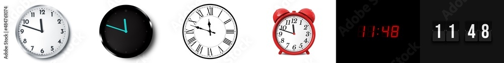 11:48 (AM and PM) or 23:48 time clock icons 11:48 (AM and PM) or 23:48 time clock icons
