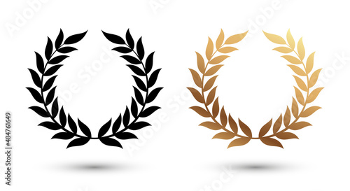 Vector Illustration Golden Laurel Wreath Icon Set photo