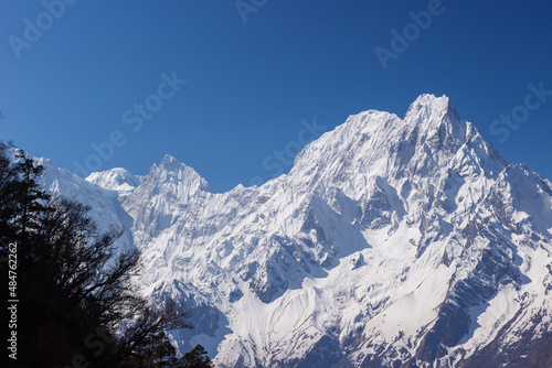Snowy mountain peaks in the Himalayas Manaslu region © lindely