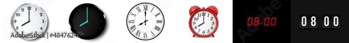 08:00 (AM and PM) or 20:00 time clock icons