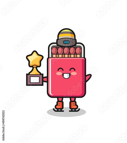 matches box cartoon as an ice skating player hold winner trophy © heriyusuf