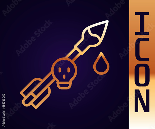 Gold line Poison on the arrow icon isolated on black background. Poisoned arrow. Vector