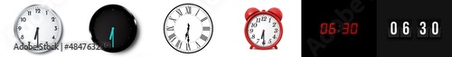 06:30 (AM and PM) or 18:30 time clock icons photo