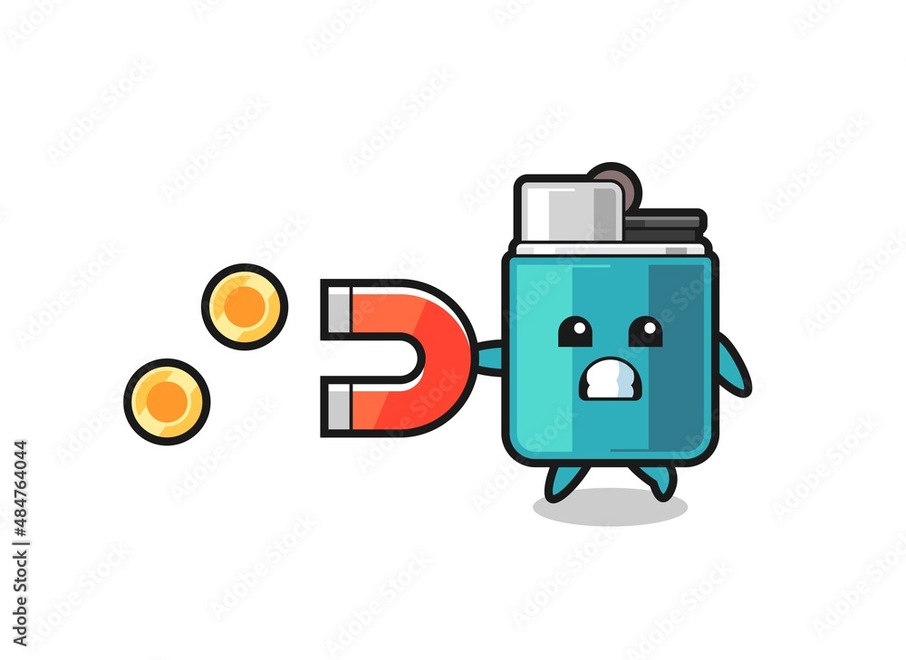 the character of lighter hold a magnet to catch the gold coins the character of lighter hold a magnet to catch the gold coins