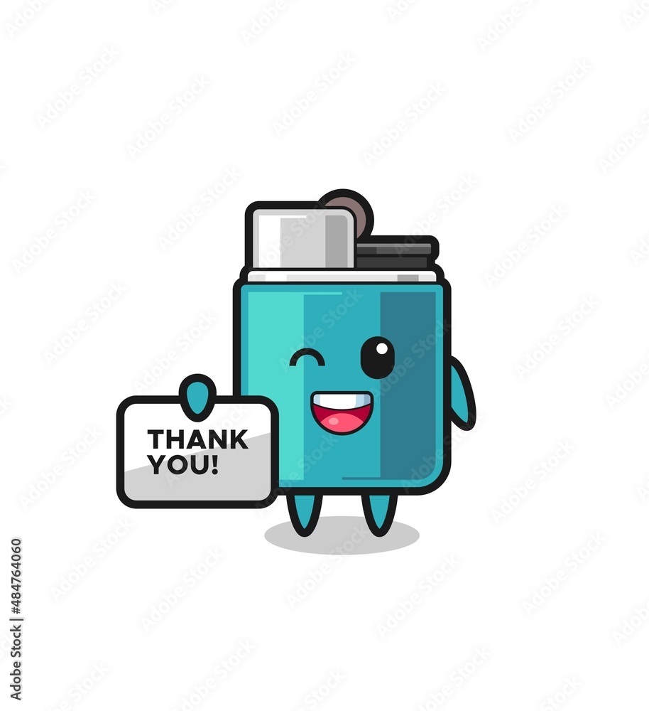 the mascot of the lighter holding a banner that says thank you the mascot of the lighter holding a banner that says thank you