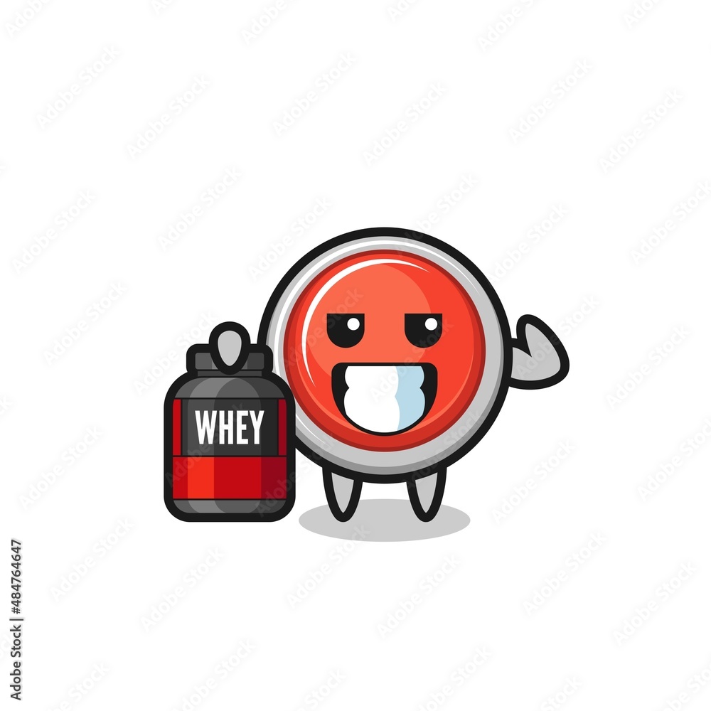 the muscular emergency panic button character is holding a protein supplement the muscular emergency panic button character is holding a protein supplement