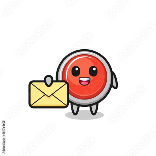 cartoon illustration of emergency panic button holding a yellow letter
