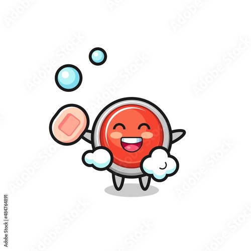 emergency panic button character is bathing while holding soap
