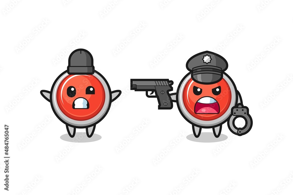 illustration of emergency panic button robber with hands up pose caught by police illustration of emergency panic button robber with hands up pose caught by police
