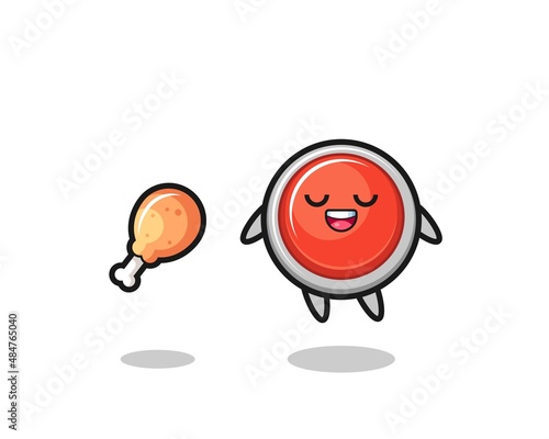 cute emergency panic button floating and tempted because of fried chicken