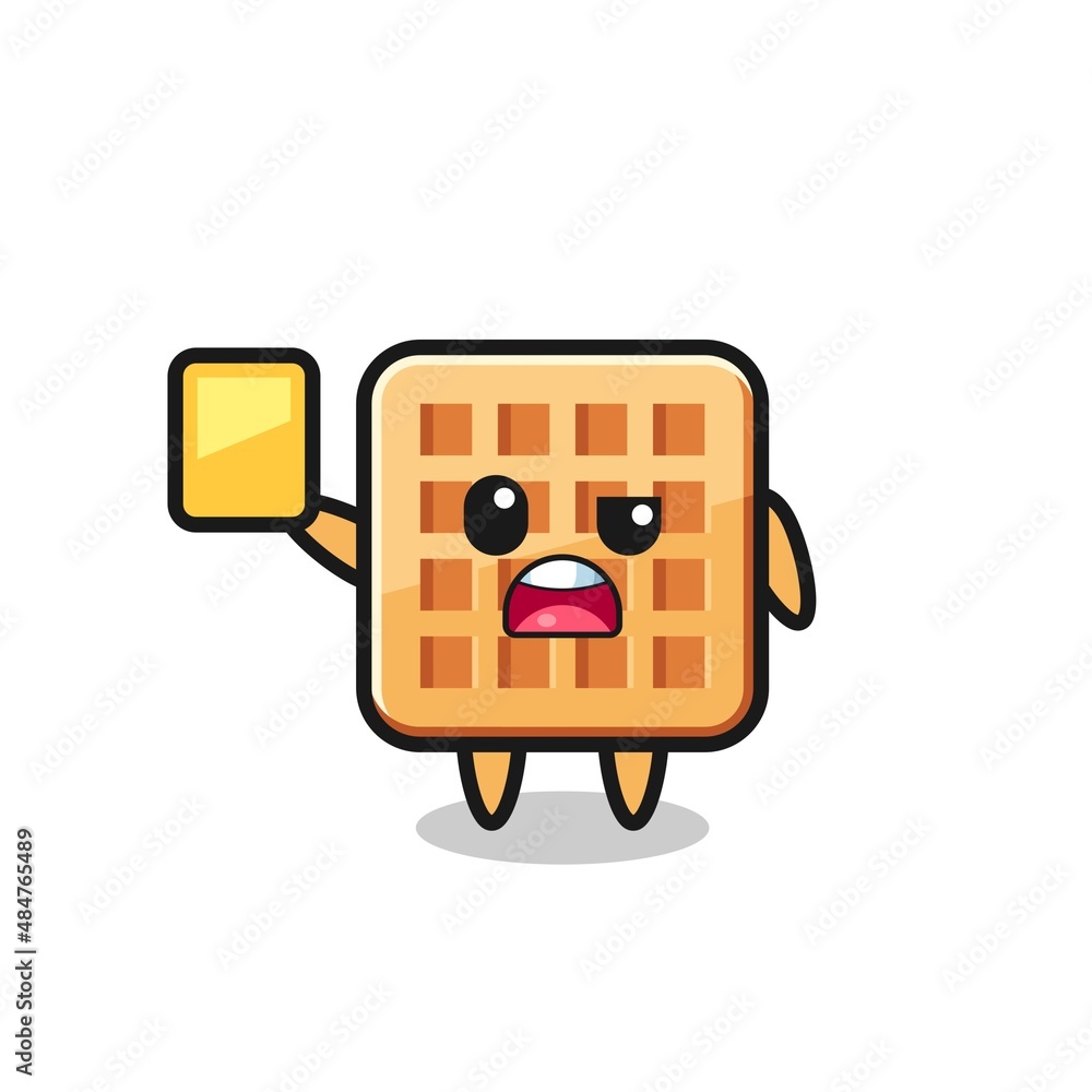 cartoon waffle character as a football referee giving a yellow card cartoon waffle character as a football referee giving a yellow card