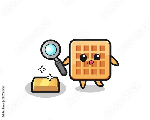 waffle character is checking the authenticity of the gold bullion