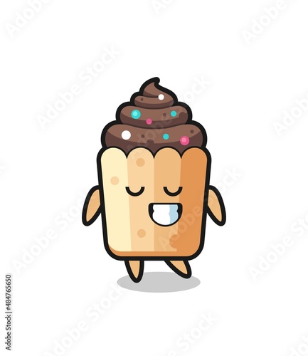cupcake cartoon illustration with a shy expression