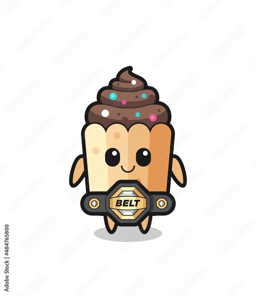 the MMA fighter cupcake mascot with a belt