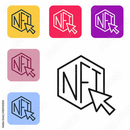 Black line NFT Digital crypto art icon isolated on white background. Non fungible token. Set icons in color square buttons. Vector