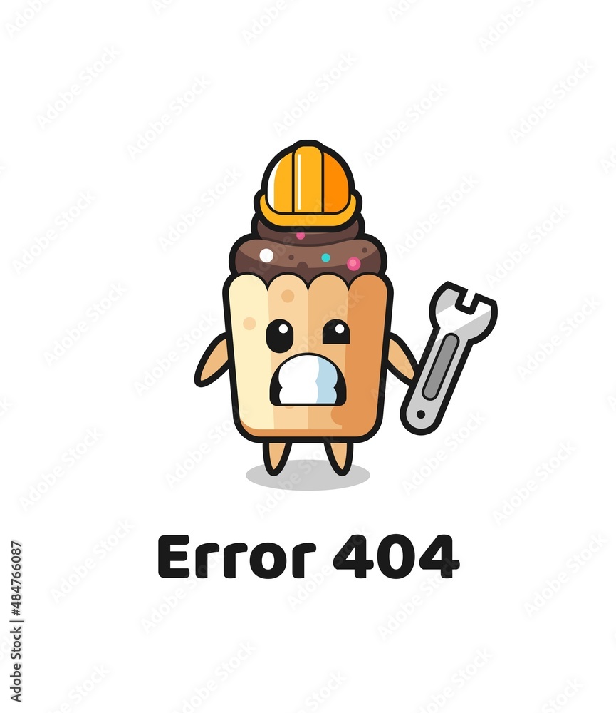 error 404 with the cute cupcake mascot