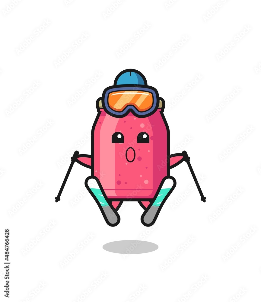 strawberry jam mascot character as a ski player