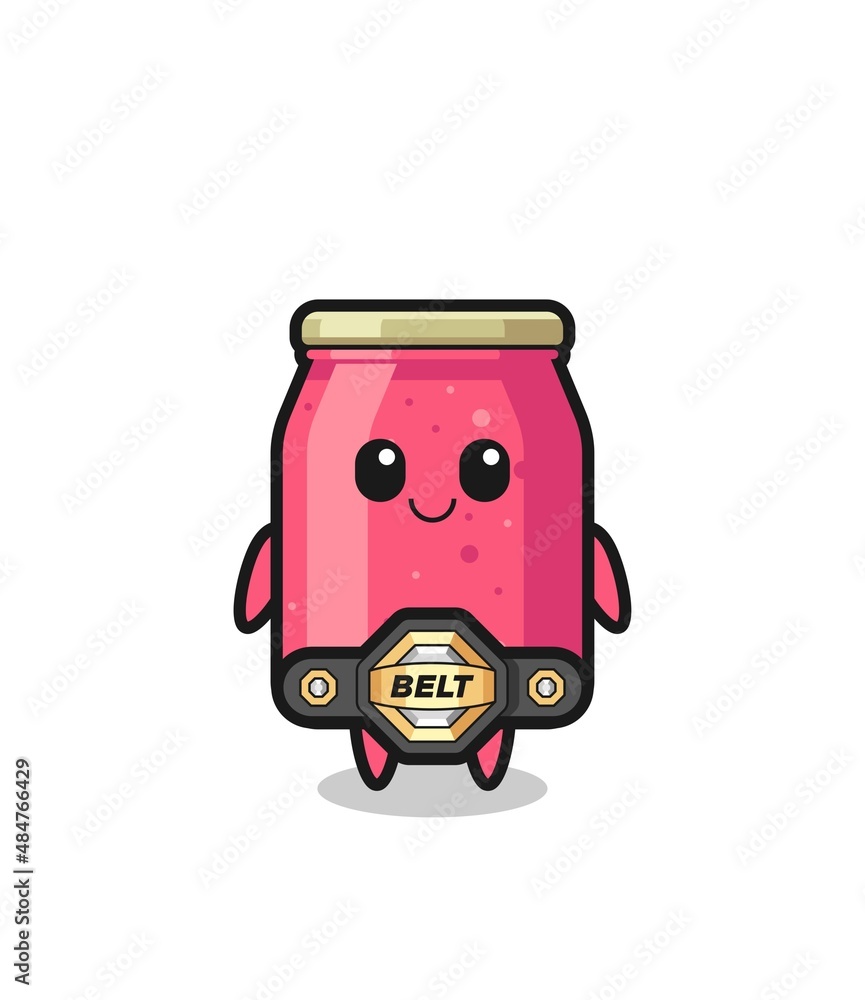 the MMA fighter strawberry jam mascot with a belt
