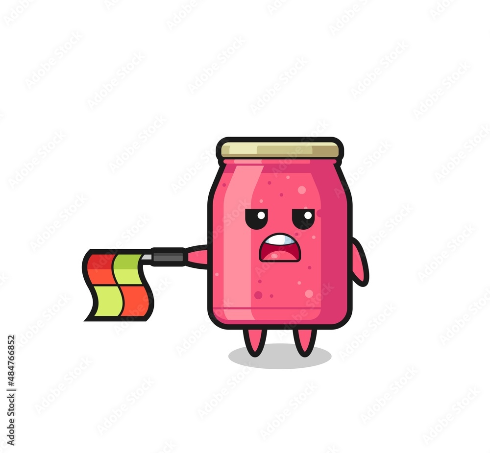 strawberry jam character as line judge hold the flag straight horizontally strawberry jam character as line judge hold the flag straight horizontally