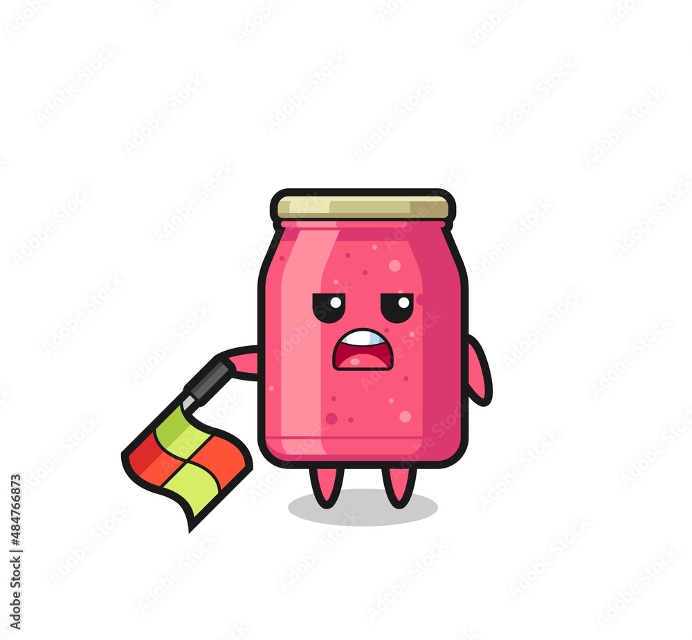 strawberry jam character as line judge hold the flag down at a 45 degree angle strawberry jam character as line judge hold the flag down at a 45 degree angle