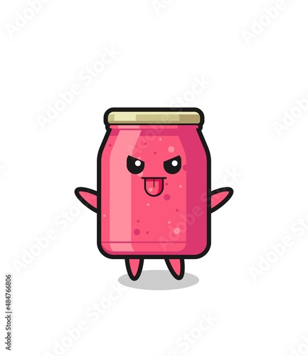 naughty strawberry jam character in mocking pose