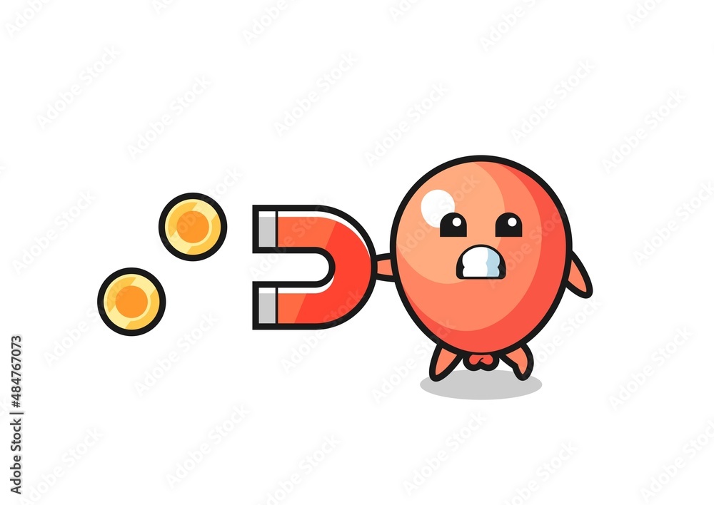 the character of balloon hold a magnet to catch the gold coins the character of balloon hold a magnet to catch the gold coins