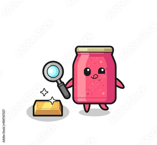 strawberry jam character is checking the authenticity of the gold bullion
