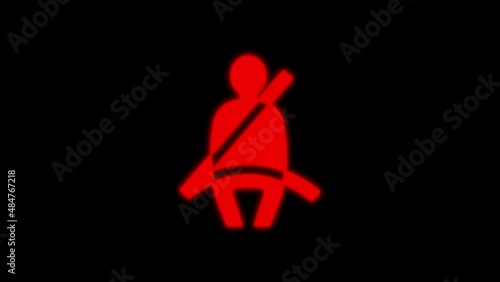 Blinking Red Icon fasten seat belts in the car loop animation footage on black solid background. 2d