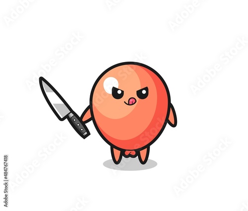 cute balloon mascot as a psychopath holding a knife
