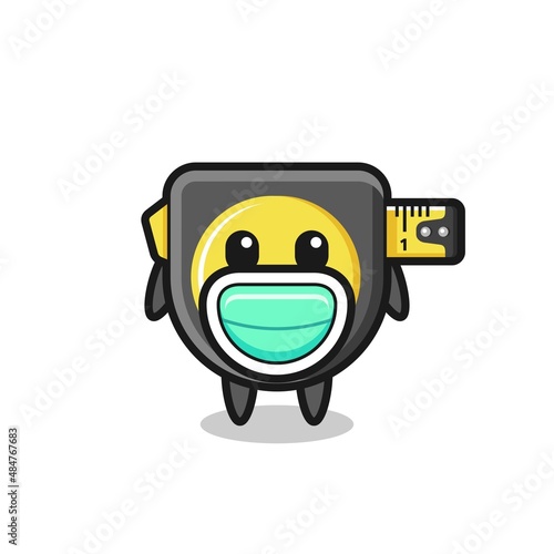 cute tape measure cartoon wearing a mask