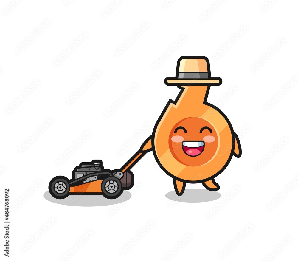 illustration of the whistle character using lawn mower illustration of the whistle character using lawn mower