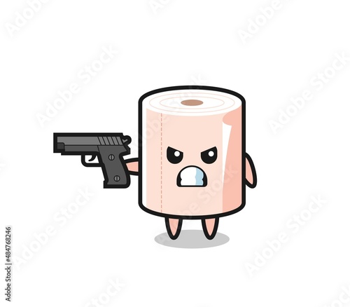 the cute tissue roll character shoot with a gun