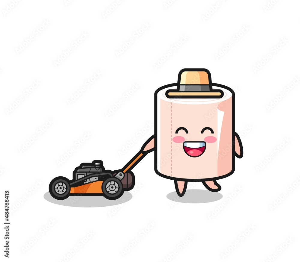 illustration of the tissue roll character using lawn mower illustration of the tissue roll character using lawn mower