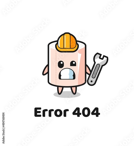 error 404 with the cute tissue roll mascot