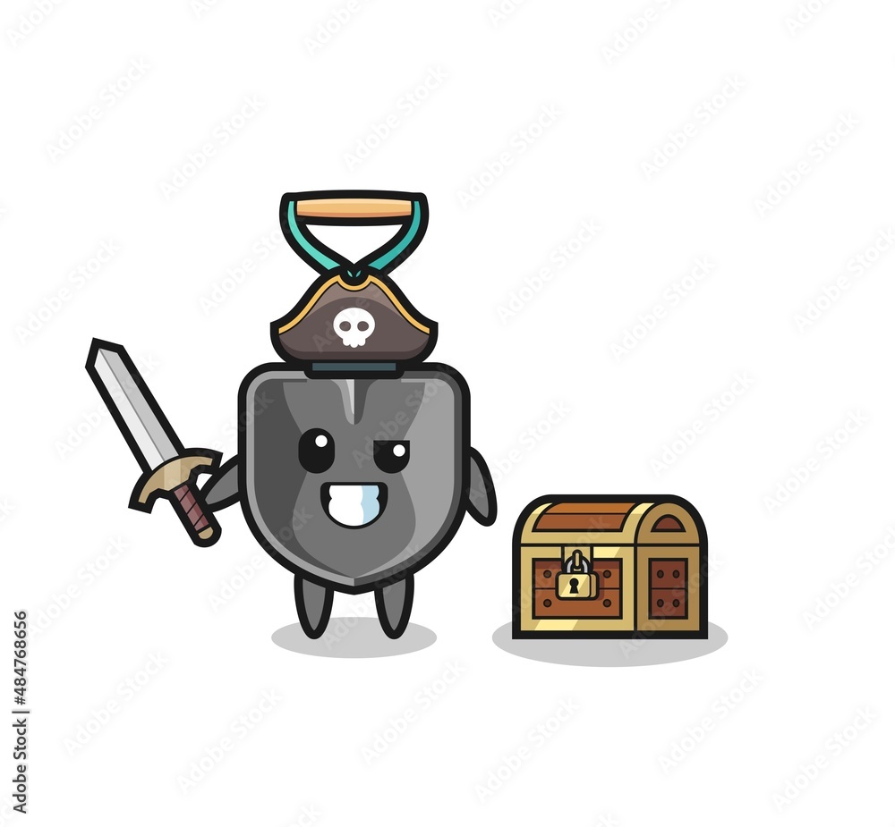 the shovel pirate character holding sword beside a treasure box the shovel pirate character holding sword beside a treasure box