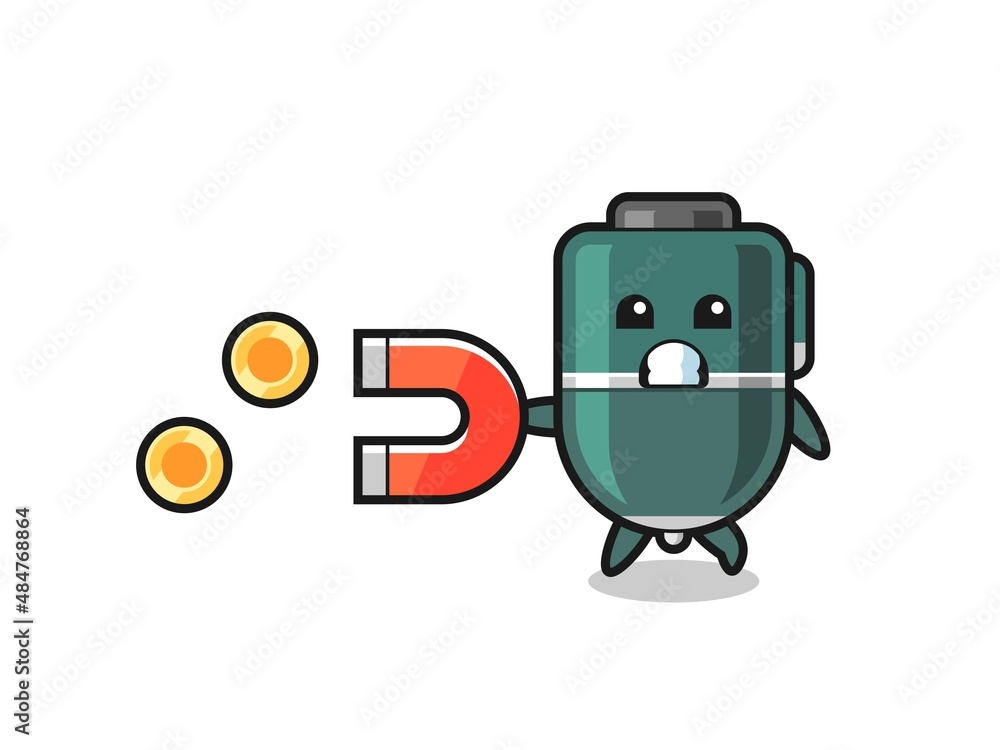 the character of ballpoint hold a magnet to catch the gold coins the character of ballpoint hold a magnet to catch the gold coins